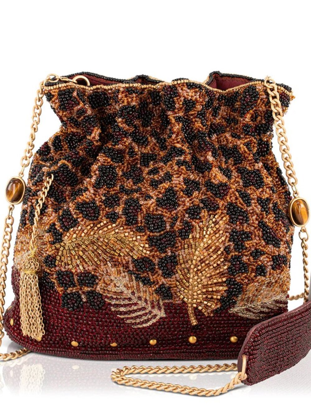 Mary Frances A Little Wild Leopard Crossbody Bag Handbag Burgundy Gold Purse NEW
